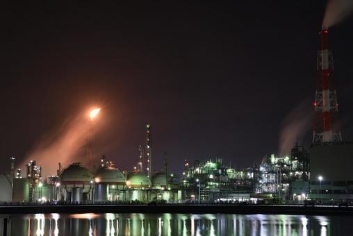 Photo, factory night view, night view, factory, 