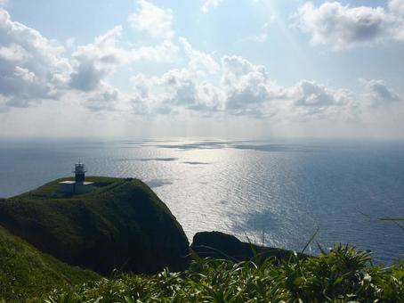 礼文島 灯台,海,空の写真素材