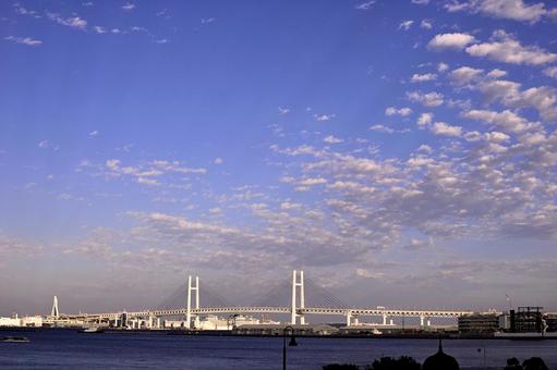 秋の空を彩る鱗雲と横浜ベイブリッジ 秋の空を彩る鱗雲と横浜ベイブリッジ 横浜ベイブリッジ,横浜,みなとみらいの写真素材