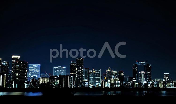 淀川河川公園　十三側から見た大阪の夜景 夜景,大阪の夜景,大阪の写真素材