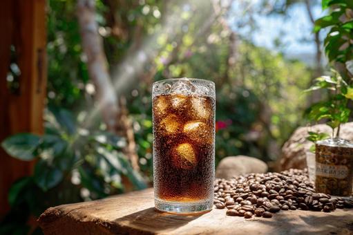 木漏れ日の下で楽しむアイスコーヒー 木漏れ日の下で楽しむアイスコーヒーの写真