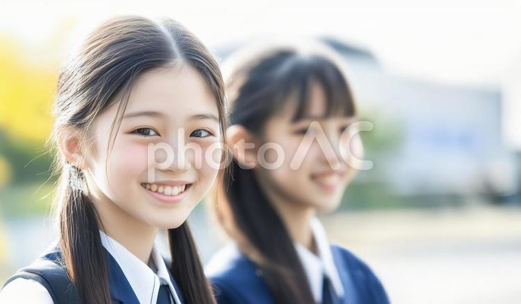 青春を感じる女子学生の集合写真 女子学生,高校生,中学生の写真素材