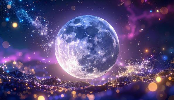 きらめく星々に囲まれた幻想的な月 きらめく星々に囲まれた幻想的な月の写真