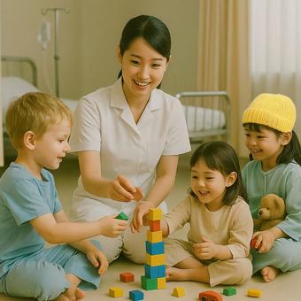 小児科看護師と病児の楽しいひと時 小児科看護師と病児の楽しいひと時の写真