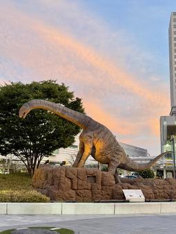 夕焼けに染まる福井駅前の街並み 夕焼けに染まる福井駅前の街並みの写真