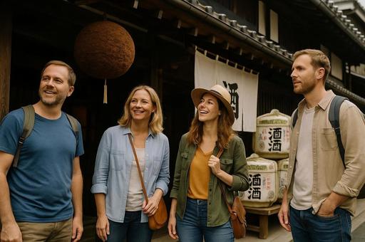 日本の酒造を訪れる外国人観光客 日本の酒造を訪れる外国人観光客の写真