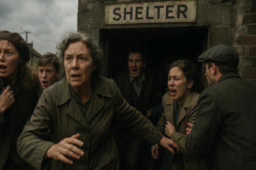 恐怖に駆け込む人々のシェルターの写真