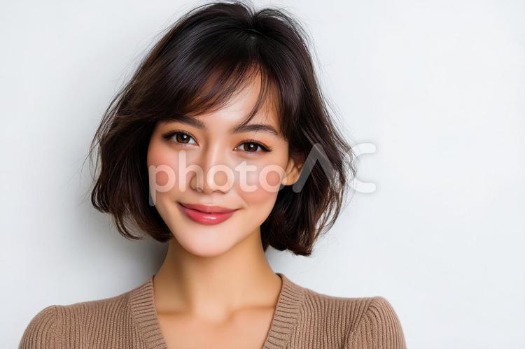 透明感のある肌のボブヘアの若い女性 透明感,美肌,日本人の写真素材