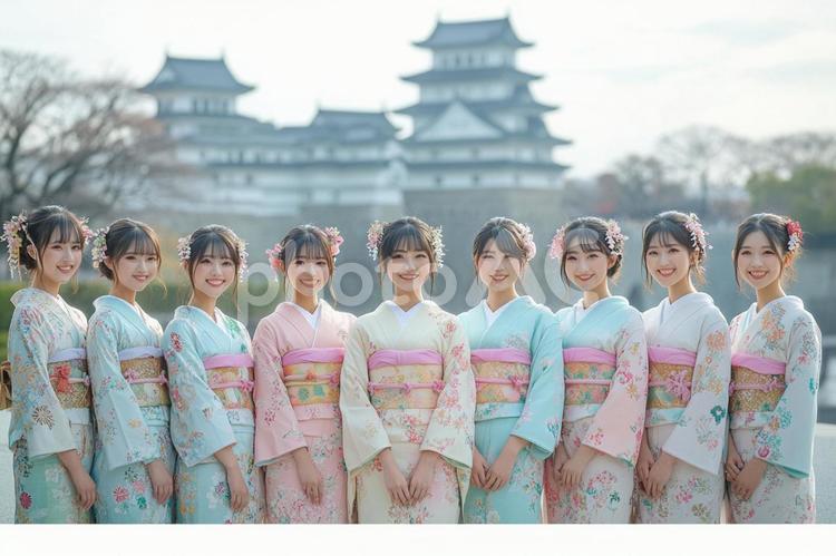 着物姿の女性たちのイメージ 女性,着物,日本の写真素材