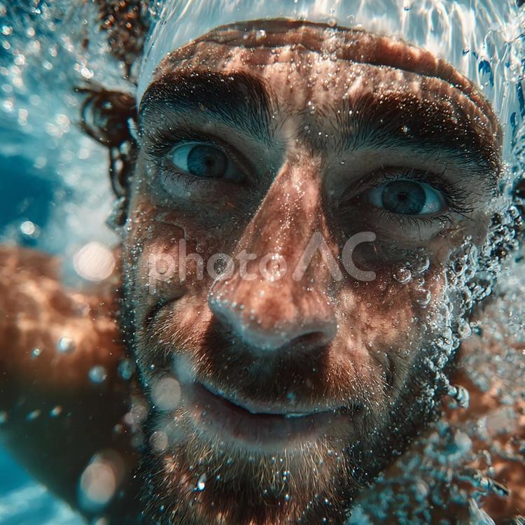 プールで楽しむ笑顔の男性 水泳,スイマー,男性の写真素材