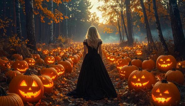 森のハロウィンロードを行くの写真