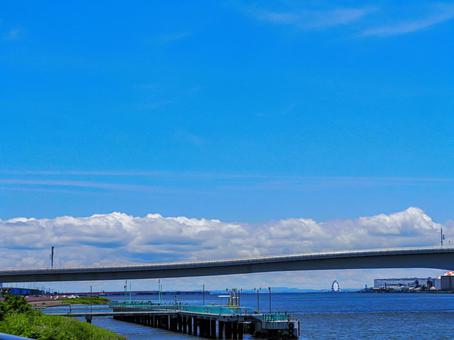夏空の下の多摩川河口 夏空の下の多摩川河口の写真