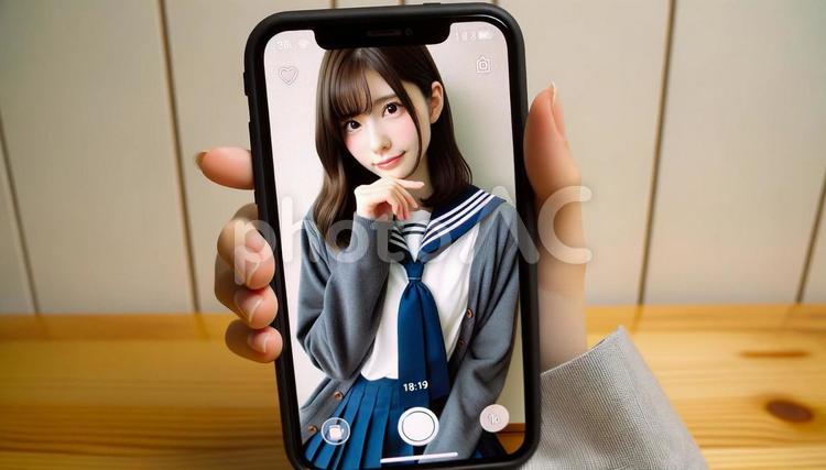 スマホでテレビ通話 スマホ,テレビ通話,女性の写真素材