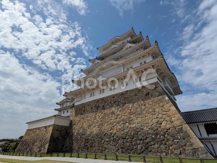高い石垣の上にそびえ立つ姫路城大天守 姫路城,世界遺産,世界文化遺産の写真素材