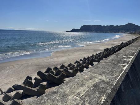 海岸線 海岸線 海,晴天,消波ブロックの写真素材