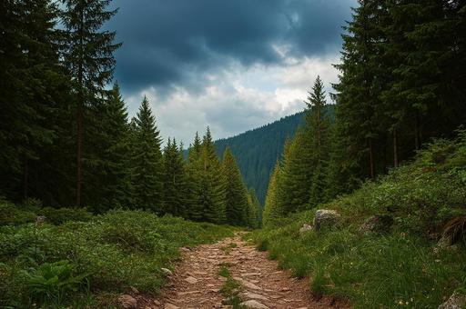 森林の登山道 森林の登山道の写真