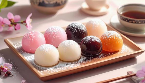ピンク色のお餅の写真