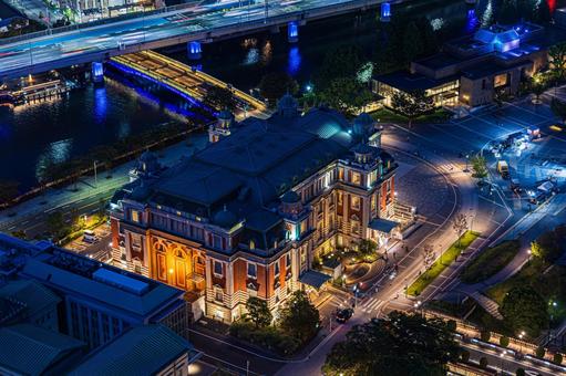 都市夜景 ステーションワン,淀屋橋,大阪の写真素材