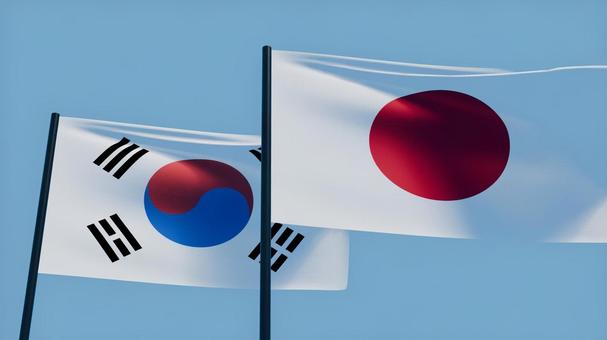 日本と韓国国旗4K・風になびく 日本と韓国国旗4K・風になびく 日本,韓国,国旗の写真素材
