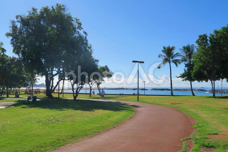 ハワイの風景（86）海辺の公園 ハウィ,青空,公園の写真素材