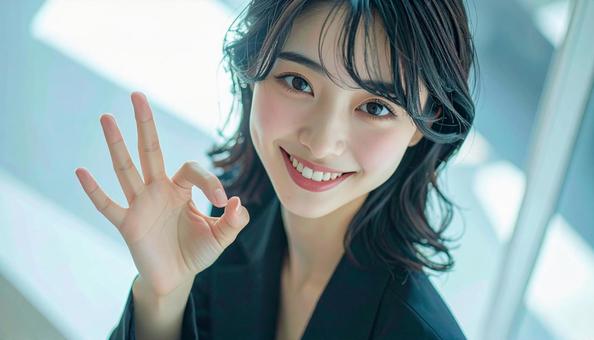OKサインをする女性の写真