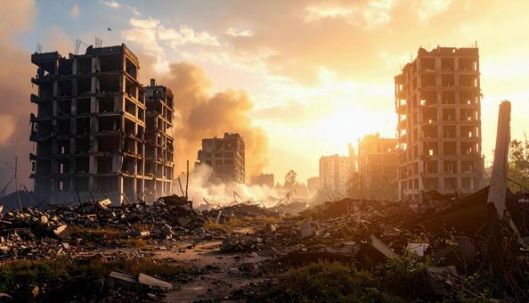 破壊されたビル、都市の光景  破壊されたビル、都市の光景 の写真