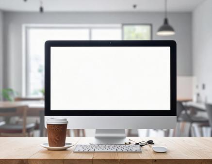 デスクトップパソコンの白い画面の写真素材 デスクトップパソコンの白い画面の写真素材の写真