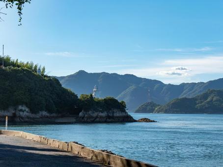 灯台 灯台,山,青空の写真素材