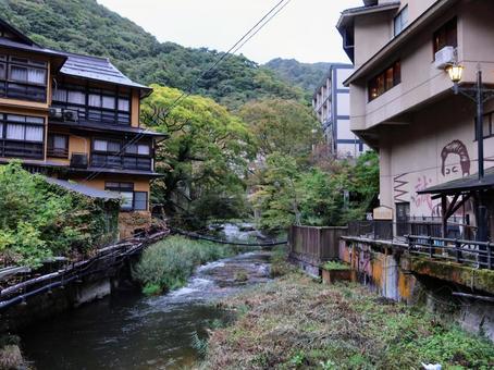 会津若松 東山温泉 温泉街 会津若松,東山温泉,湯川の写真素材
