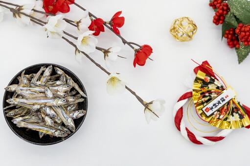 田作りと梅と水引正月飾り 田作り,おせち料理,正月の写真素材