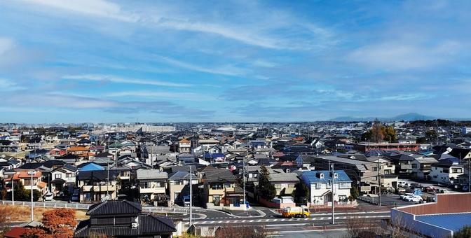 久喜市街と冬の筑波山#2 久喜市街と冬の筑波山#2 久喜,久喜市街地,埼玉県の写真素材