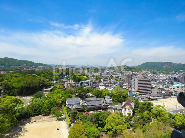 福山城天守閣から北側の眺め 福寿会館,福山城博物館,登録有形文化財の写真素材