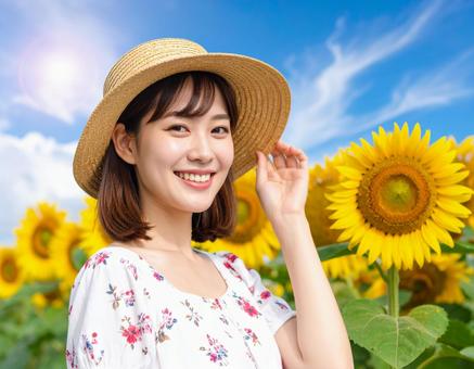 ひまわり・麦わら帽子の彼女 ひまわり・麦わら帽子の彼女の写真
