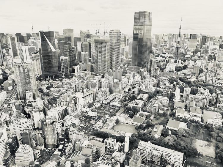 街(モノクロ) 街並み,見下ろし,モノクロの写真素材