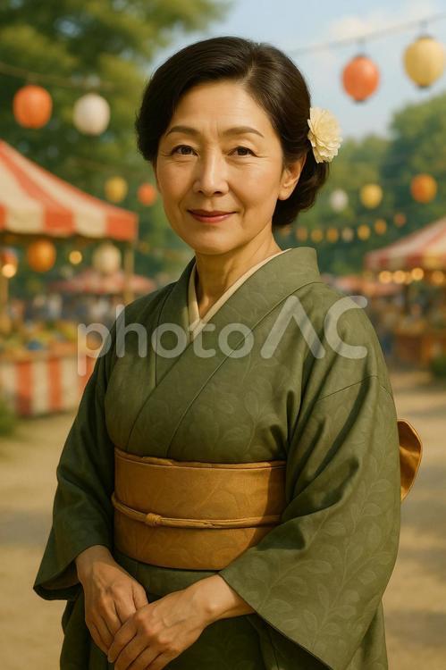 着物を着た５０代女性 女性,着物,ポートレートの写真素材