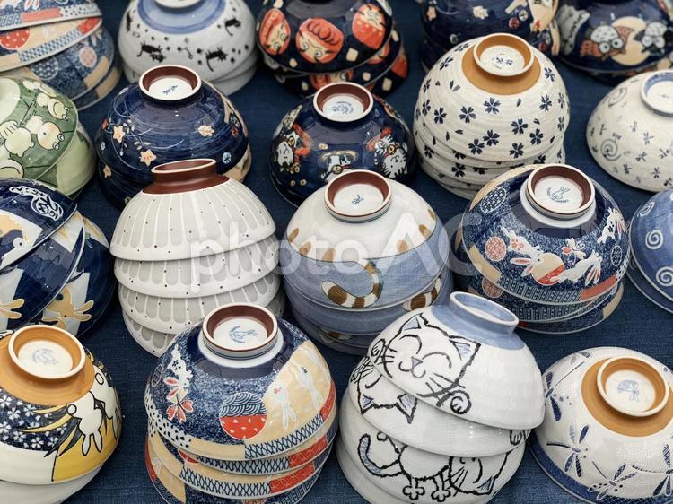 柄物陶器の茶碗 茶碗,お皿,陶器の写真素材