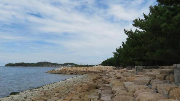 元寇防塁　防塁がある生の松原海岸 元寇防塁,石築地,蒙古襲来の写真素材