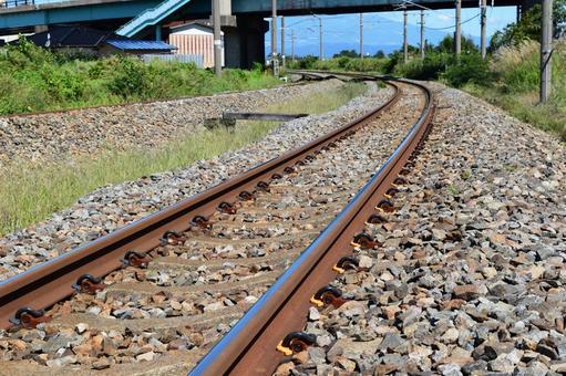 鉄道線路 羽越本線 山形県庄内 鉄道線路 羽越本線 山形県庄内 線路,電車線路,鉄道線路の写真素材
