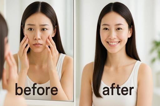 スキンケア効果のビフォーアフター若い女性 スキンケア効果のビフォーアフター若い女性の写真