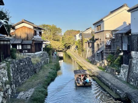 滋賀　八幡堀と屋形船 八幡堀,屋形船,遊覧船の写真素材