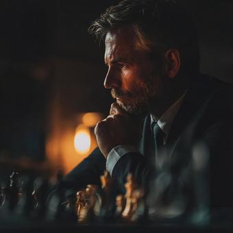 盤面を見つめるCEO:戦略と決断の瞬間 盤面を見つめるCEO:戦略と決断の瞬間の写真
