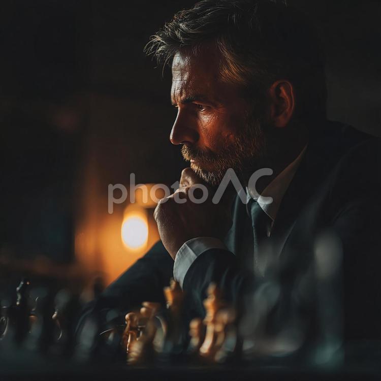盤面を見つめるCEO：戦略と決断の瞬間 男性,ビジネスマン,ceoの写真素材