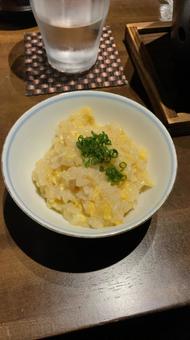 しゃぶしゃぶ後に卵雑炊 卵,雑炊,ネギの写真素材