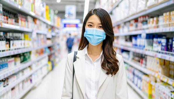 マスクをしたビジネスウーマン マスクをしたビジネスウーマンの写真