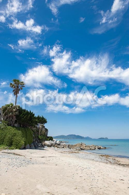海岸沿いから眺める夏の景色 海,空,縦画像の写真素材