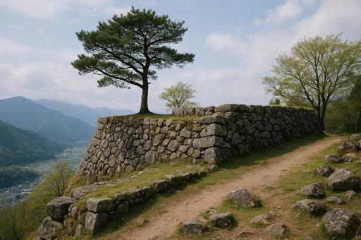 山城の石垣と松の木 山城の石垣と松の木の写真