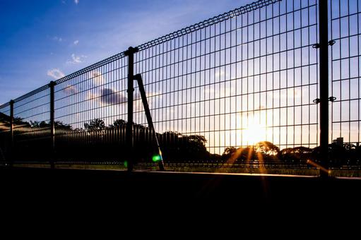 Backlit fence at dusk, JPG