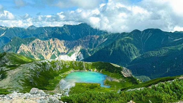 鷲羽岳 山の景色,絶景,山頂の写真素材