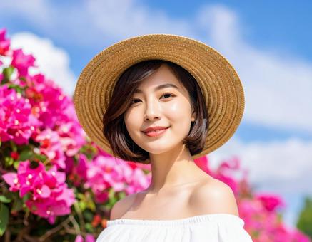 ブーゲンビリア・麦わら帽子の彼女 ブーゲンビリア・麦わら帽子の彼女の写真