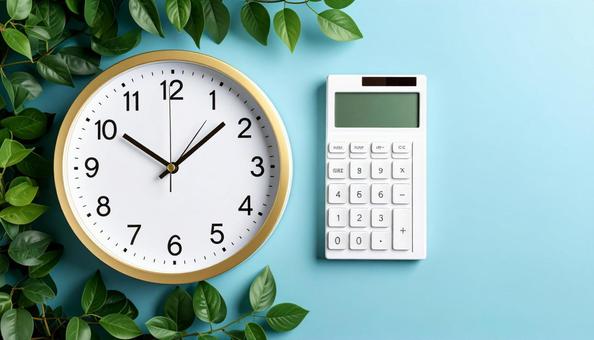 時は金なり 白い壁掛け時計と白い電卓 時は金なり 白い壁掛け時計と白い電卓の写真
